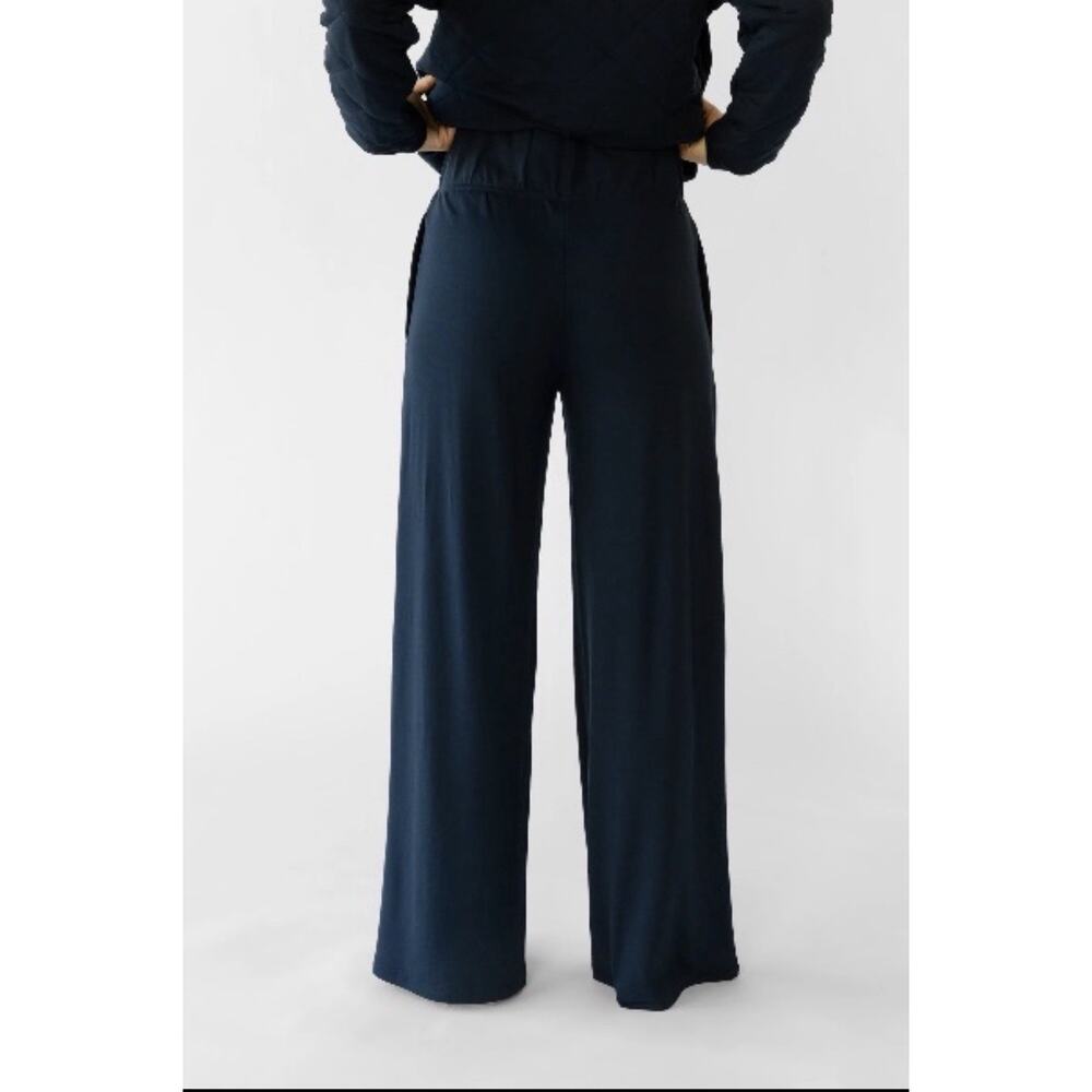 Cozy Earth Blue Navy Bamboo Rib Knit Wide Leg Lounge Pants Womens Sz Medium NWT